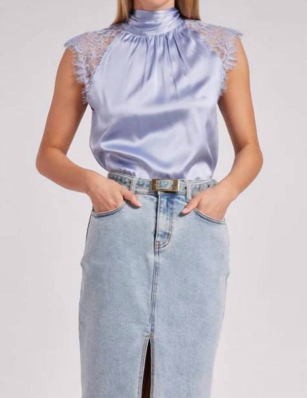 NEW GENERATION LOVE rachel halter sleeveless blouse in blue bell